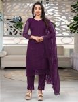 MOST PICKED NET EMBROIDERY WORK TOP BOTTOM WITH DUPATTA  PURPLE