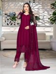 MOST PICKED NET EMBROIDERY WORK TOP BOTTOM WITH DUPATTA  WINE