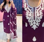 MOST PICKED RAYON COTTON CHIKANKARI STYLE EMBROIDERY WORK TOP BOTTOM WITH DUPATTA WINE