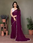 MOST TRENDING SATIN POLYESTER ZARI PLAIN SAREE WITH EMBROIDERY WORK UNSTITCHED BLOUSE WINE