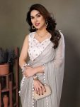 MOST TRENDING SATIN POLYESTER ZARI PLAIN SAREE WITH EMBROIDERY WORK UNSTITCHED BLOUSE PARTY WEAR WHOLESALE PRICE ETHNIC GARMENT (4)