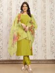 NEW ARRIVAL ART SILK PLAIN TOP BOTTOM WITH DIGITAL PRINTED DUPATTA PARROT GREEN