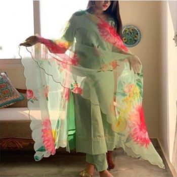 NEW ARRIVAL ART SILK PLAIN TOP BOTTOM WITH DIGITAL PRINTED DUPATTA SEA GREEN