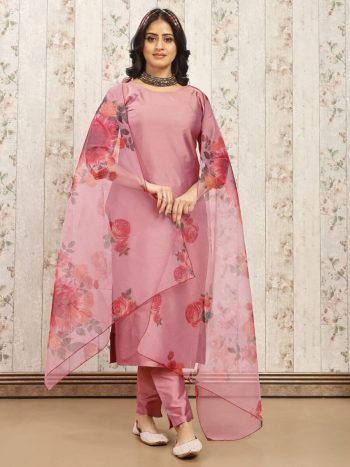 NEW ARRIVAL ART SILK PLAIN TOP BOTTOM WITH DIGITAL PRINTED DUPATTA BABY PINK