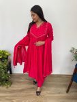 NEW ARRIVAL CHANDERI COTTON HAND WORK ANARKALI GOWN BOTTOM WITH DUPATTA FESTIVE WEAR WHOLESALE PRICE ETHNIC GARMENT (5)