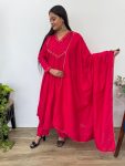 NEW ARRIVAL CHANDERI COTTON HAND WORK ANARKALI GOWN BOTTOM WITH DUPATTA  RANI