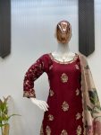 NEW ARRIVAL CHINON EMBROIDERY SEQUENCE WORK TOP SHARARA WITH DUPATTA FESTIVE WEAR WHOLESALE PRICE ETHNIC GARMENT (3)