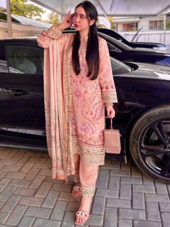 NEW ARRIVAL CHINON SILK DIGITAL PRINT WORK TOP BOTTOM WITH DUPATTA PEACH