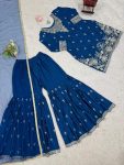 NEW ARRIVAL CHINON THREAD AND SEQUENCE WORK TOP SHARARA WITH DUPATTA FESTIVE WEAR WHOLESALE PRICE ETHNIC GARMENT (7)