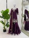 NEW ARRIVAL CHINON THREAD AND SEQUENCE WORK TOP SHARARA WITH DUPATTA FESTIVE WEAR WHOLESALE PRICE ETHNIC GARMENT (13)