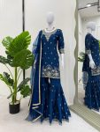 NEW ARRIVAL CHINON THREAD AND SEQUENCE WORK TOP SHARARA WITH DUPATTA FESTIVE WEAR WHOLESALE PRICE ETHNIC GARMENT (7)
