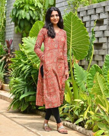 NEW ARRIVAL COTTON FLOWER PRINTED KURTI ORANGE