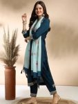 NEW ARRIVAL COTTON SLUB SEQUENCE EMBROIDERY WORK TOP BOTOM WITH DUPATTA TEAL