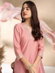 NEW ARRIVAL COTTON SLUB SEQUENCE EMBROIDERY WORK TOP BOTOM WITH DUPATTA FESTVE WEAR WHOLESALE PRICE ETHNIC GARMENT (3)