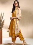 NEW ARRIVAL COTTON SLUB SEQUENCE EMBROIDERY WORK TOP BOTOM WITH DUPATTA YELLOW