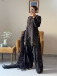 NEW ARRIVAL CREEP SILK EMBROIDERY SEQUENCE WORK TOP PATIYALA WITH DUPATTA BLACK