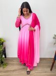 NEW ARRIVAL FANCY GEORGETTE HAND EMBROIDERY WITH REAL MIRROR WORK ALIA CUT GOWN BOTTOM WITH DUPATTA PINK