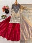 NEW ARRIVAL FANDI CRUSH EMBROIDERY SEQUENCE WORK TOP LEHENGA WITH DUPATTA WEDDING WEAR WHOLESALE PRICE ETHNIC GARMENT (3)