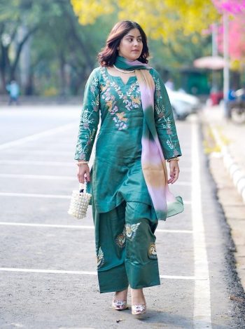 NEW ARRIVAL FRENCH CREPE EMBROIDERY WORK TOP PATIYALA WITH DUPATTA RAMA