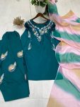 NEW ARRIVAL FRENCH CREPE EMBROIDERY WORK TOP PATIYALA WITH DUPATTA FESTIVE WEAR WHOLESALE PRICE ETHNIC GARMENT (3)