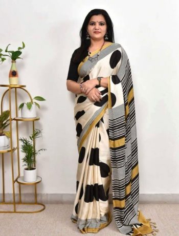 NEW ARRIVAL GAJI SILK AJRAKH WORK SAREE WITH UNSTITCHED BLOUSE BLACK