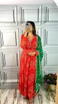 NEW ARRIVAL GEORGETTE DIGITAL PRINTED WITH ORIGINAL MIRROR HAND WORK AND FANCY LACE WORK ANARKALI GOWN BOTTOM WITH DUPATTA FESTIVE WEAR WHOLESALE PRICE ETHNIC GARMENT (1)