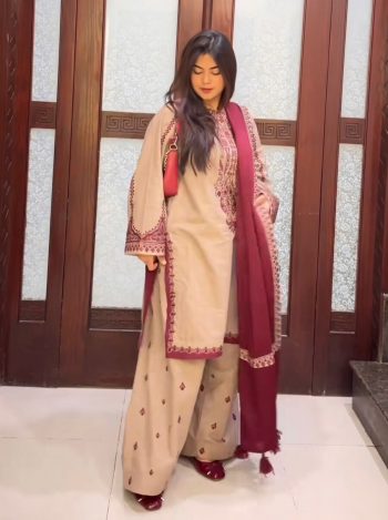 NEW ARRIVAL GEORGETTE EMBROIDERY WITH BEADS WORK TOP PALAZZO WITH DUPATTA CREAM