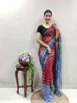 NEW ARRIVAL GEORGETTE HAND DYING PATTERN BORDER WITH GOLDEN ZARI WORK SAREE WITH UNSTITCHED BLOUSE FESTIVE WEAR WHOLESALE PRICE ETHNIC GARMENT (1)