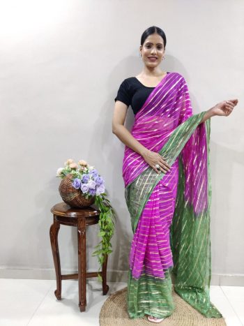 NEW ARRIVAL GEORGETTE HAND DYING PATTERN BORDER WITH GOLDEN ZARI WORK SAREE WITH UNSTITCHED BLOUSE PINK