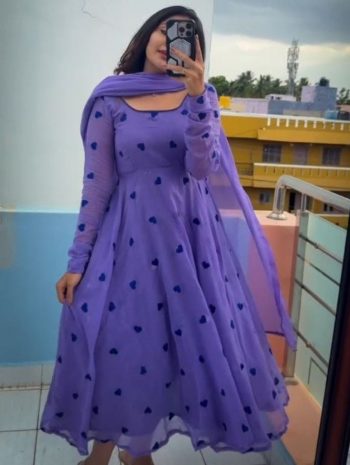 NEW ARRIVAL GEORGETTE HEART SHAPE WORK ANARKALI WITH DUPATTA LAVENDER