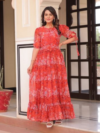 NEW ARRIVAL GEORGETTE PRINTED ONE PIECE GOWN GAJARI