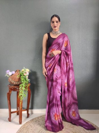 NEW ARRIVAL GEORGETTE PRINTED READY TO WEAR SAREE WITH UNSTITCHED BLOUSE  WINE
