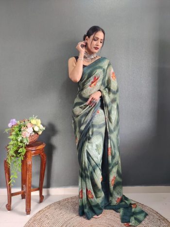 NEW ARRIVAL GEORGETTE PRINTED READY TO WEAR SAREE WITH UNSTITCHED BLOUSE GREEN