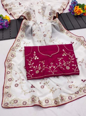 NEW ARRIVAL GOLD CRUSHED MULTI THREAD CODING WORK SAREE WITH UNSTITCHED BLOUSE  WHITE