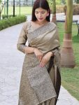 NEW ARRIVAL LICHI SILK JACQUARD WORK SAREE WITH UNSTITCHED BLOUSE GREY
