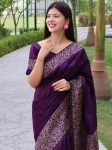 NEW ARRIVAL LICHI SILK JACQUARD WORK SAREE WITH UNSTITCHED BLOUSE PURPLE