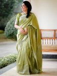 NEW ARRIVAL LICHI SILK WEAVING WORK SAREE WITH UNSTITCHED BLOUSE PISTA