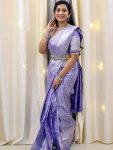 NEW ARRIVAL LICHI SILK ZARI WEAVING WORK SAREE WITH UNSTITCHED BLOUSE LAVENDER