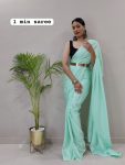 NEW ARRIVAL MOSS CHIFFON SHADED WEAVING BORDER WORK READY TO WEAR SAREE WITH UNSTITCHED BLOUSE SEA GREEN