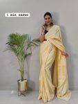 NEW ARRIVAL MOSS CHIFFON SHADED WEAVING BORDER WORK READY TO WEAR SAREE WITH UNSTITCHED BLOUSE YELLOW
