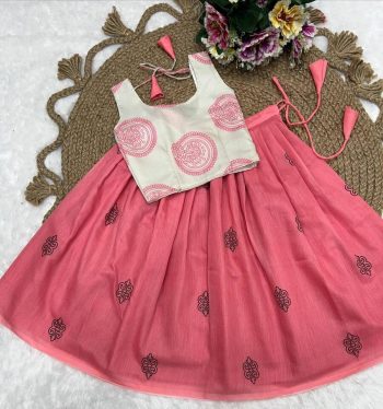 NEW ARRIVAL MUL MUL COTTON DIGITAL PRINT  KID'S LEHENGA CHOLI  BABY PINK
