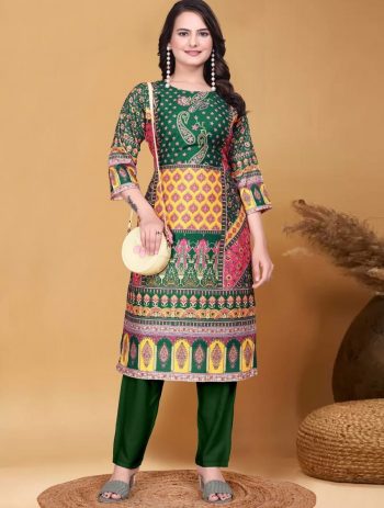 NEW ARRIVAL MUSLIN DIGITAL PRINTED TOP BOTTOM SET GREEN