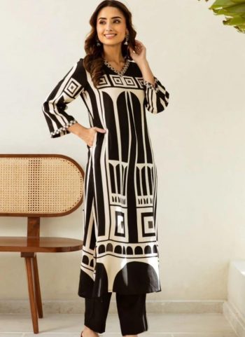 NEW ARRIVAL MUSLIN SILK DIGITAL PRINTED TOP BOTTOM SET BLACK