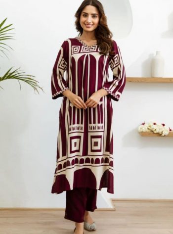 NEW ARRIVAL MUSLIN SILK DIGITAL PRINTED TOP BOTTOM SET  MAROON