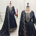 NEW ARRIVAL NATURAL CREEP EMBROIDERY SEQUENCE WORK GOWN BOTTOM WITH DUPATTA BLACK