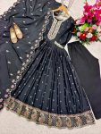 NEW ARRIVAL NATURAL CREEP EMBROIDERY SEQUENCE WORK GOWN BOTTOM WITH DUPATTA FESTIVE WEAR WHOLESALE PRICE ETHNIC GARMENT (1)