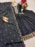 NEW ARRIVAL NATURAL CREEP EMBROIDERY SEQUENCE WORK GOWN BOTTOM WITH DUPATTA FESTIVE WEAR WHOLESALE PRICE ETHNIC GARMENT (1)