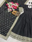 NEW ARRIVAL NATURAL CREEP MULTI CODING SEQUENCE WORK WITH EMBROIDERY WORK GOWN WITH DUPATTA PARTY WEAR WHOLESALE PRICE ETHNIC GARMENT (3)