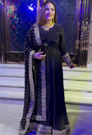 NEW ARRIVAL NATURAL CREEP MULTI CODING SEQUENCE WORK WITH EMBROIDERY WORK GOWN WITH DUPATTA  BLACK