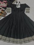 NEW ARRIVAL NATURAL CREEP MULTI CODING SEQUENCE WORK WITH EMBROIDERY WORK GOWN WITH DUPATTA PARTY WEAR WHOLESALE PRICE ETHNIC GARMENT (3)